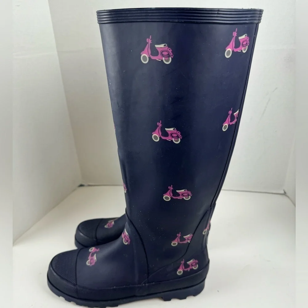 J. Crew Vintage Wellies Blue Rubber Rain Boots Vespa Print